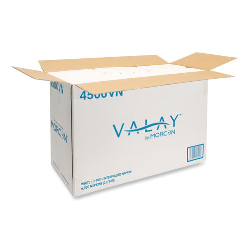 Image of Morcon Tissue Valay Interfolded Napkins, 2-Ply, 6.5 X 8.25, White, 500/pack, 12 Packs/carton