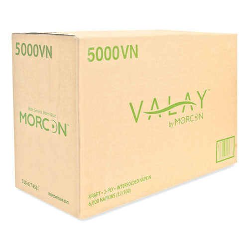Image of Morcon Tissue Valay Interfolded Napkins, 2-Ply, 6.5 X 8.25, Kraft, 6,000/carton