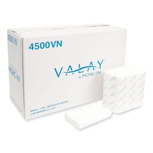 Image of Morcon Tissue Valay Interfolded Napkins, 2-Ply, 6.5 X 8.25, White, 500/pack, 12 Packs/carton