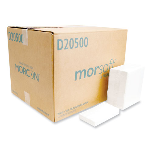 Image of Morcon Tissue Morsoft Dispenser Napkins, 1-Ply, 6 x 13, White, 500/Pack, 20 Packs/Carton