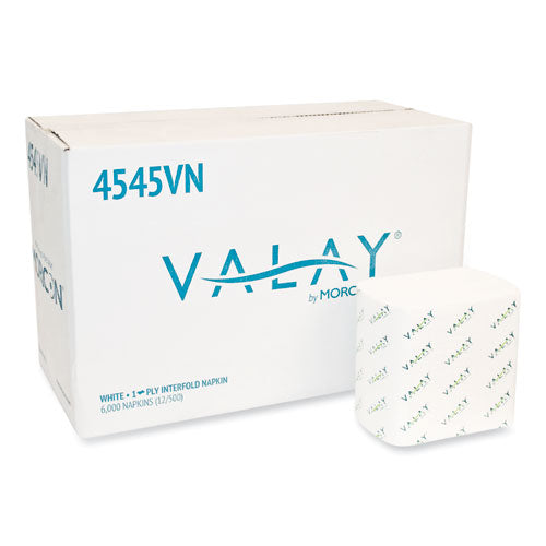 Image of Morcon Tissue Valay Interfolded Napkins, 1-Ply, White, 6.5 X 8.25, 6,000/carton