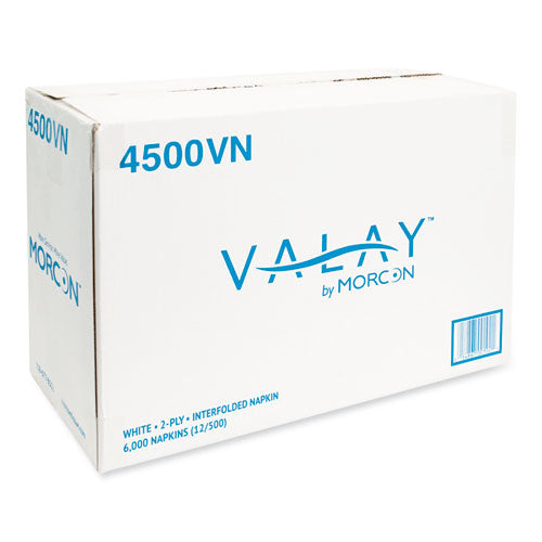 Image of Morcon Tissue Valay Interfolded Napkins, 2-Ply, 6.5 X 8.25, White, 500/pack, 12 Packs/carton