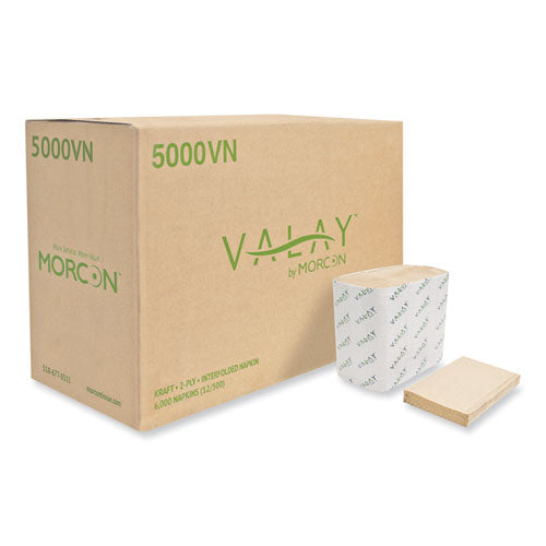 Image of Morcon Tissue Valay Interfolded Napkins, 2-Ply, 6.5 X 8.25, Kraft, 6,000/carton
