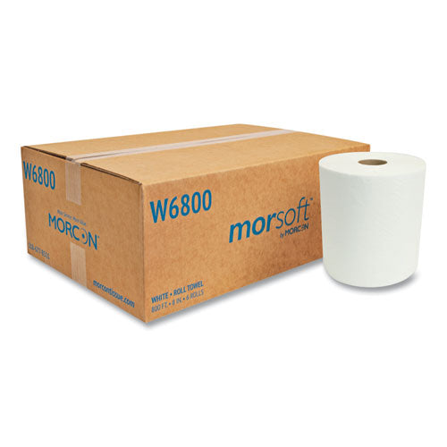 Image of Morcon Tissue Morsoft Universal Roll Towels, 1-Ply, 8" x 800 ft, White, 6 Rolls/Carton