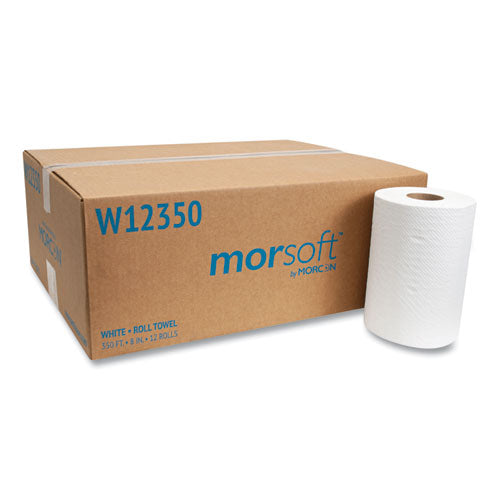 Image of Morcon Tissue Morsoft Universal Roll Towels, 1-Ply, 8" x 350 ft, White, 12 Rolls/Carton