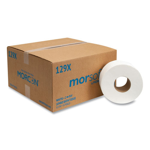 Image of Morcon Tissue Jumbo Bath Tissue, Septic Safe, 2-Ply, White, 3.3" x 500 ft, 12/Carton