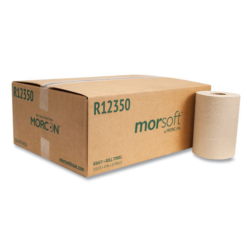 Image of Morcon Tissue Morsoft Universal Roll Towels, 1-Ply, 8" x 350 ft, Brown, 12 Rolls/Carton