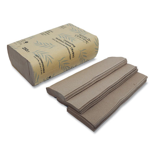 Image of World Centric® 100 Percent Pcw Recycled Paper Towels, 1-Ply, 9 X 9, Natural, 250/pack, 16 Packs/carton