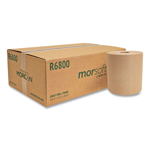 Image of Morcon Tissue Morsoft Universal Roll Towels, 1-Ply, 8" x 800 ft, Brown, 6 Rolls/Carton
