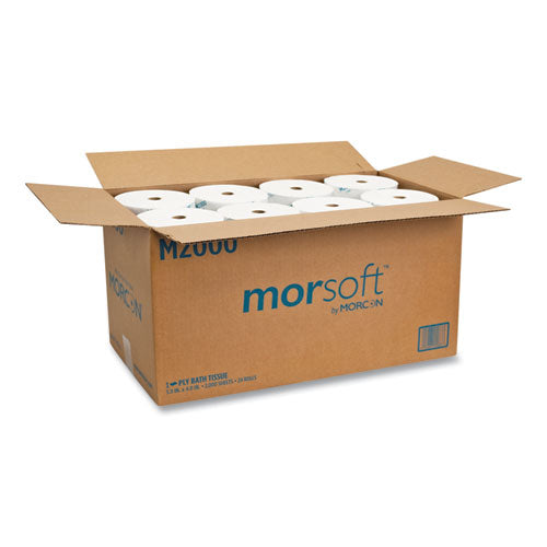 Image of Morcon Tissue Small Core Bath Tissue, Septic Safe, 1-Ply, White, 2,000 Sheets/Roll, 24 Rolls/Carton