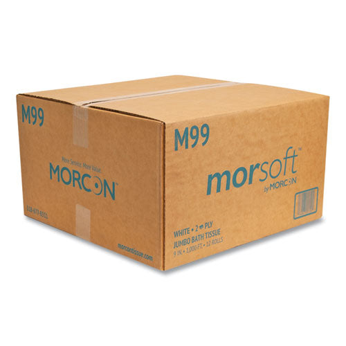 Image of Morcon Tissue Jumbo Bath Tissue, Septic Safe, 2-Ply, White, 3.3" x 1,000 ft, 12/Carton