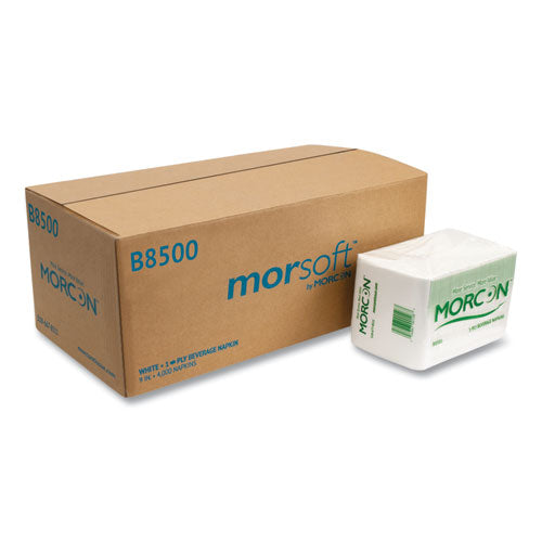 Image of Morcon Tissue Morsoft Beverage Napkins, 9 X 9/4, White, 500/pack, 8 Packs/carton