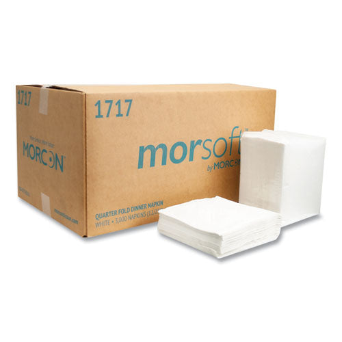 Image of Morcon Tissue Morsoft Dinner Napkins, 1-Ply, 16 x 16, White, 250/Pack, 12 Packs/Carton