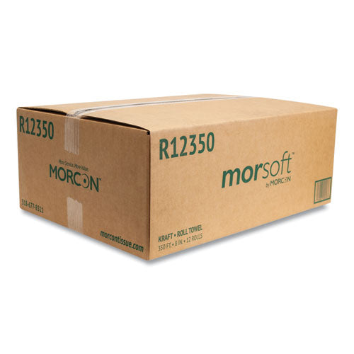 Image of Morcon Tissue Morsoft Universal Roll Towels, 1-Ply, 8" x 350 ft, Brown, 12 Rolls/Carton