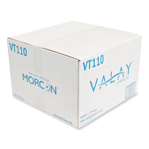 Image of Morcon Tissue Valay Mini Jumbo Bath Tissue, Septic Safe, 2-Ply, White, 750 ft, 12 Rolls/Carton