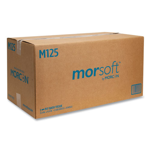 Image of Morcon Tissue Small Core Bath Tissue, Septic Safe, 1-Ply, White, 2,500 Sheets/Roll, 24 Rolls/Carton