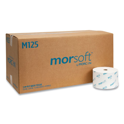 Image of Morcon Tissue Small Core Bath Tissue, Septic Safe, 1-Ply, White, 2,500 Sheets/Roll, 24 Rolls/Carton