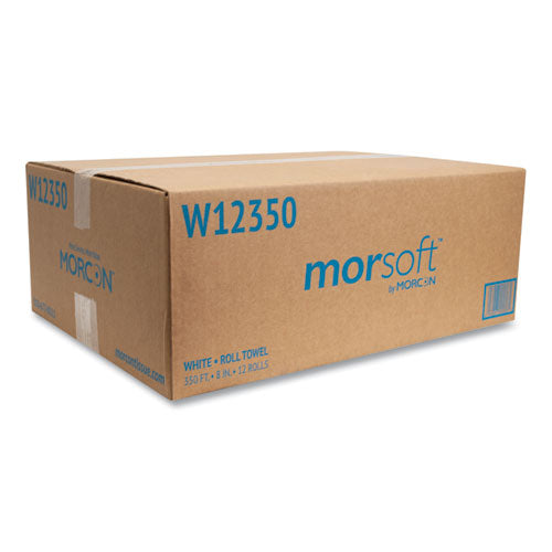 Image of Morcon Tissue Morsoft Universal Roll Towels, 1-Ply, 8" x 350 ft, White, 12 Rolls/Carton