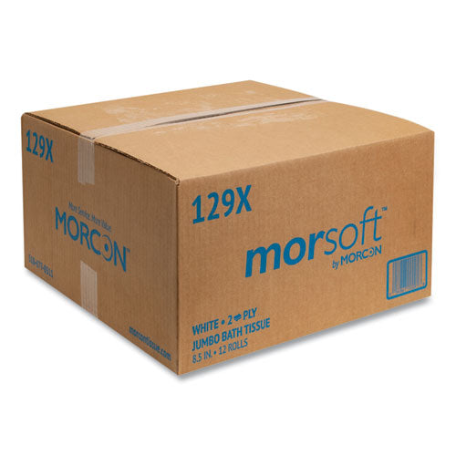 Image of Morcon Tissue Jumbo Bath Tissue, Septic Safe, 2-Ply, White, 3.3" x 500 ft, 12/Carton
