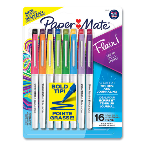Image of Paper Mate® Flair Felt Tip Porous Point Pen, Stick, Bold 1.2 Mm, Assorted Ink Colors, White Pearl Barrel, 16/pack