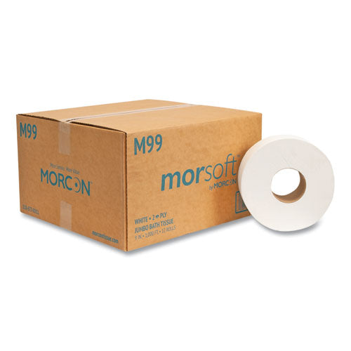Image of Morcon Tissue Jumbo Bath Tissue, Septic Safe, 2-Ply, White, 3.3" x 1,000 ft, 12/Carton