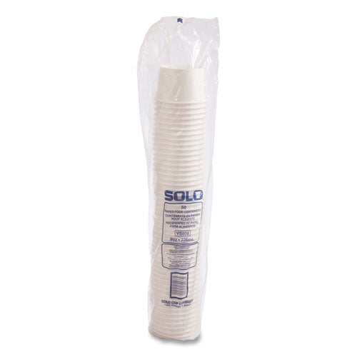 Image of SOLO® Double Poly Paper Food Containers, 8 oz, 3.8" Diameter x 2.4" h, White, 50/Pack, 20 Packs/Carton