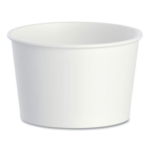 Image of SOLO® Double Poly Paper Food Containers, 8 oz, 3.8" Diameter x 2.4" h, White, 50/Pack, 20 Packs/Carton