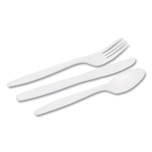 Image of Dixie® Combo Pack, Tray with White Plastic Utensils, Heavyweight, Fork/Knife/Spoon, 168/Pack
