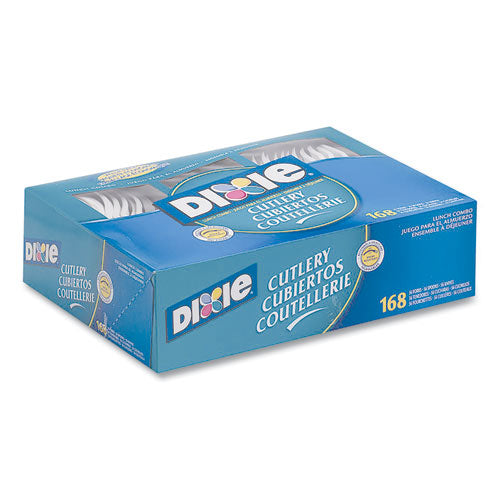Image of Dixie® Combo Pack, Tray with White Plastic Utensils, Heavyweight, Fork/Knife/Spoon, 168/Pack