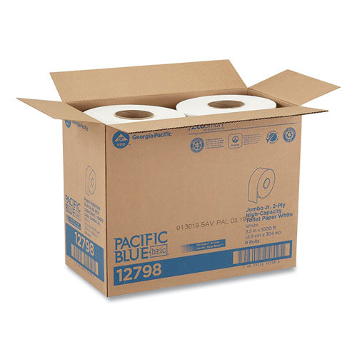 Image of Georgia Pacific® Professional Jumbo Jr. Bathroom Tissue Roll, Septic Safe, 2-Ply, White, 3.5" x 1,000 ft, 8 Rolls/Carton