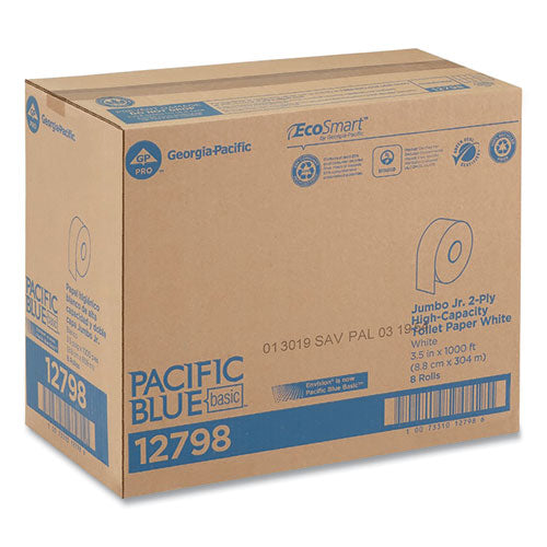 Image of Georgia Pacific® Professional Jumbo Jr. Bathroom Tissue Roll, Septic Safe, 2-Ply, White, 3.5" x 1,000 ft, 8 Rolls/Carton