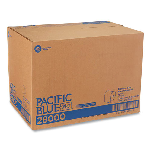 Image of Georgia Pacific® Professional Pacific Blue Select Premium Nonperf Paper Towels, 2-Ply, 7.88 x 350 ft, White, 12 Rolls/Carton