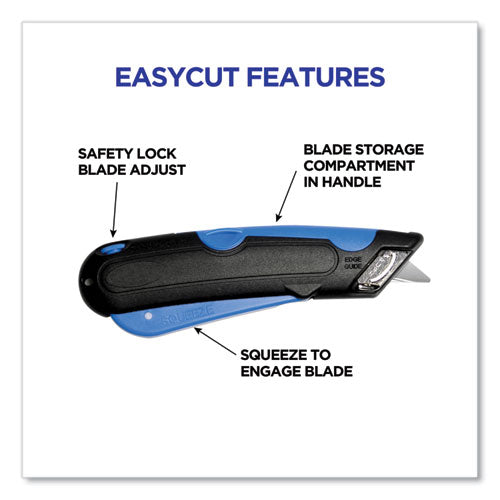 Image of COSCO Easycut Cutter Knife w/Self-Retracting Safety-Tipped Blade, 6" Plastic Handle, Black/Blue