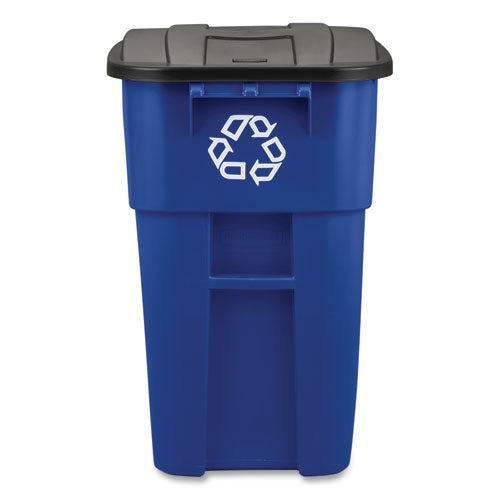 Image of Rubbermaid® Commercial Square Brute Recycling Rollout Container, 50 gal, Plastic, Blue