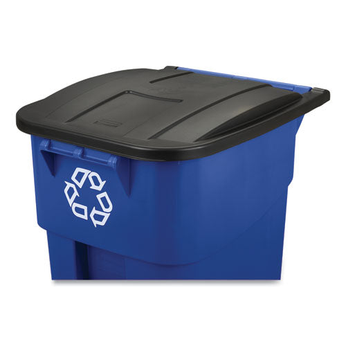 Image of Rubbermaid® Commercial Square Brute Recycling Rollout Container, 50 gal, Plastic, Blue