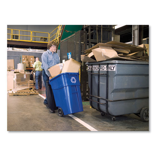 Image of Rubbermaid® Commercial Square Brute Recycling Rollout Container, 50 gal, Plastic, Blue