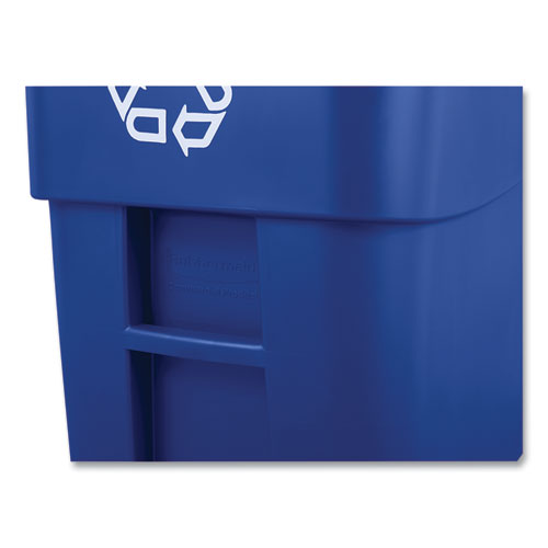 Image of Rubbermaid® Commercial Square Brute Recycling Rollout Container, 50 gal, Plastic, Blue