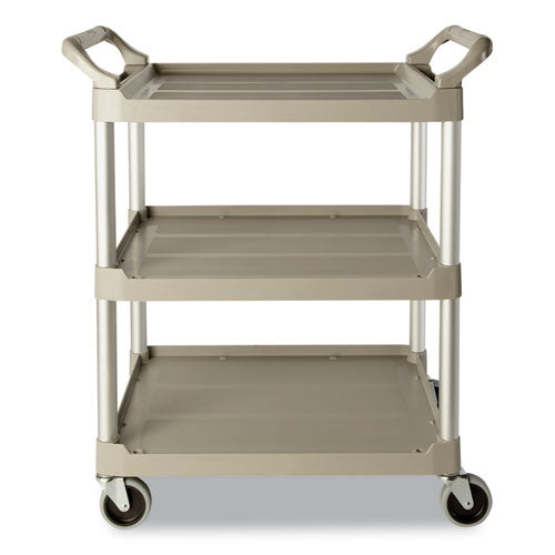 Image of Rubbermaid® Commercial Three-Shelf Service Cart, Plastic, 3 Shelves, 200 lb Capacity, 18.63" x 33.63" x 37.75", Off-White