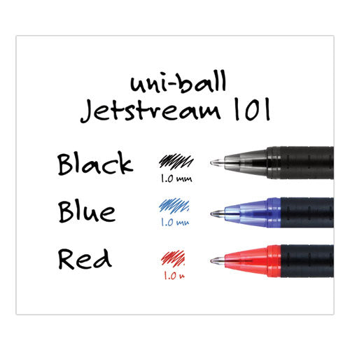 Image of uniball® Jetstream 101 Hybrid Gel Pen, Stick, Bold 1 mm, Blue Ink, Black/Blue Barrel, Dozen