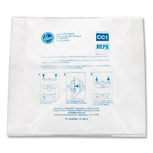 Image of Hoover® Commercial Disposable Vacuum Bags, Hepa Cc1, 10/pack