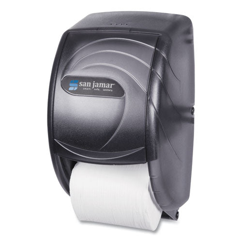 Image of San Jamar® Duett Standard Bath Tissue Dispenser, Oceans, 7.5 x 7 x 12.75, Transparent Black Pearl