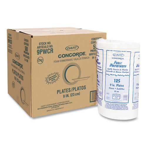 Image of Dart® Concorde Foam Plate, 9" Dia, White, 125/pack, 4 Packs/carton