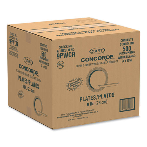 Image of Dart® Concorde Foam Plate, 9" Dia, White, 125/pack, 4 Packs/carton