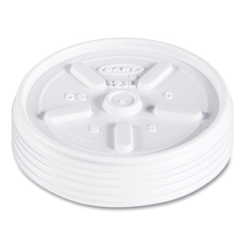 Image of Dart® Plastic Lids for Foam Cups, Bowls and Containers, Vented, Fits 6 oz to 14 oz, White, 100/Pack, 10 Packs/Carton