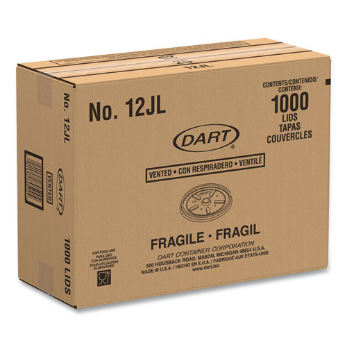 Image of Dart® Plastic Lids for Foam Cups, Bowls and Containers, Vented, Fits 6 oz to 14 oz, White, 100/Pack, 10 Packs/Carton