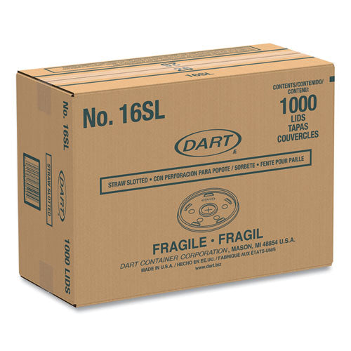 Image of Dart® Plastic Lids, Straw-Slot Lid, Fits 12 oz to 24 oz Hot/Cold Foam Cups, Translucent, 100/Pack, 10 Packs/Carton