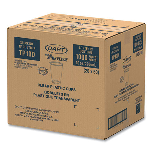 Image of SOLO® Ultra Clear PET Cups, Tall, 10 oz, Plastic, 50/Bag, 20 Bags/Carton