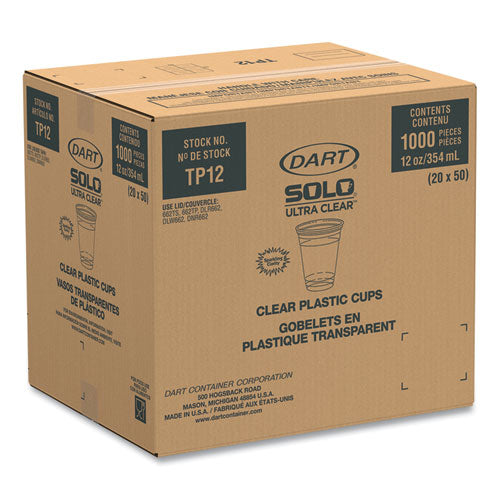 Image of SOLO® Ultra Clear PET Cups, Practical Fill, 12 oz to 14 oz, Plastic, 50/Bag, 20 Bags/Carton
