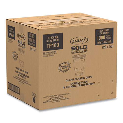 Image of SOLO® Ultra Clear PET Cups, Squat, 16 oz, Plastic, 50/Bag, 20 Bags/Carton
