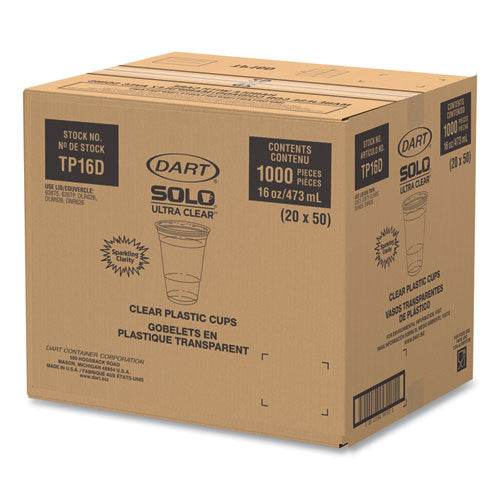 Image of SOLO® Ultra Clear PET Cups, Squat, 16 oz, Plastic, 50/Bag, 20 Bags/Carton